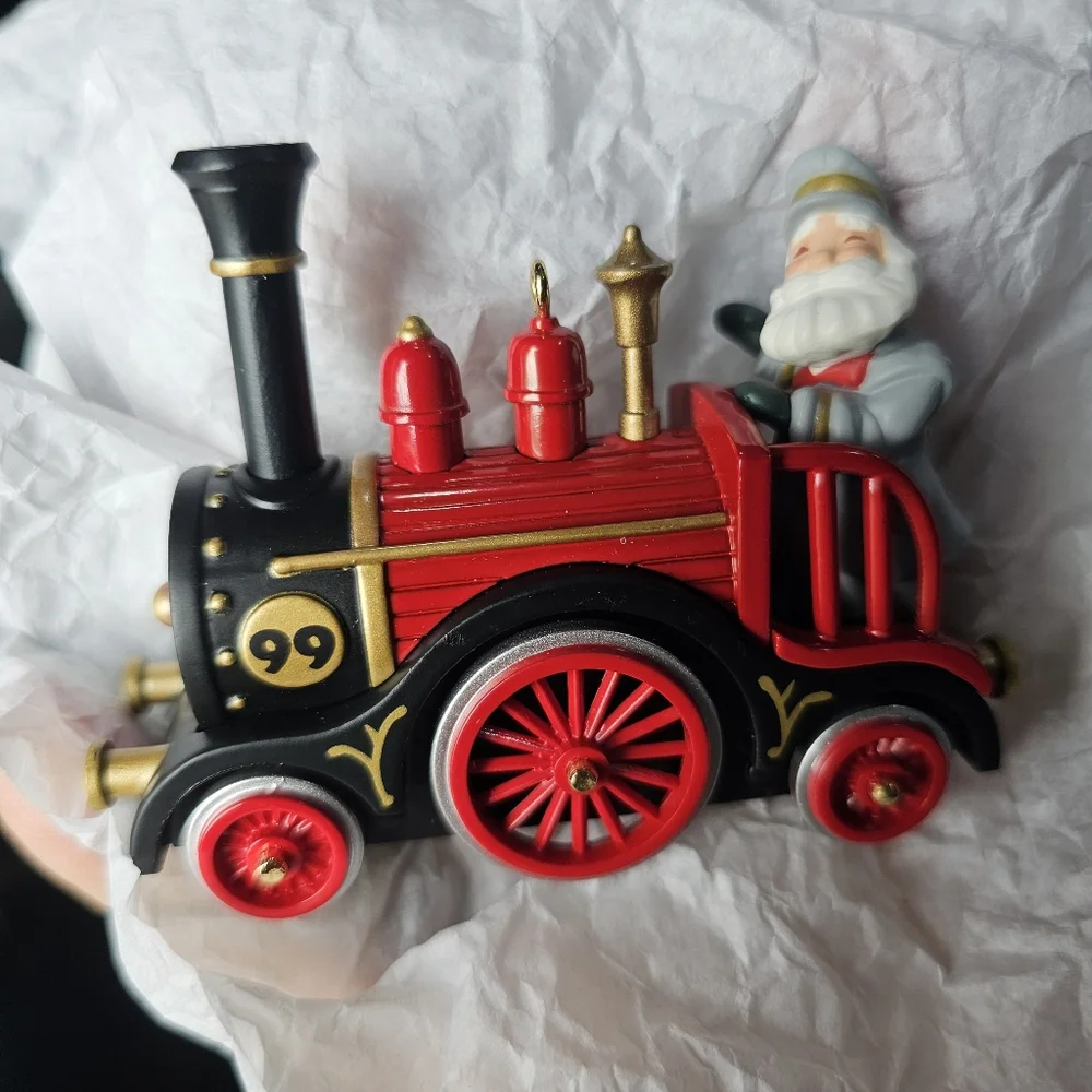 Hallmark Jolly Locomotive Santa Die-Cast Metal Train Christmas Ornament 1999